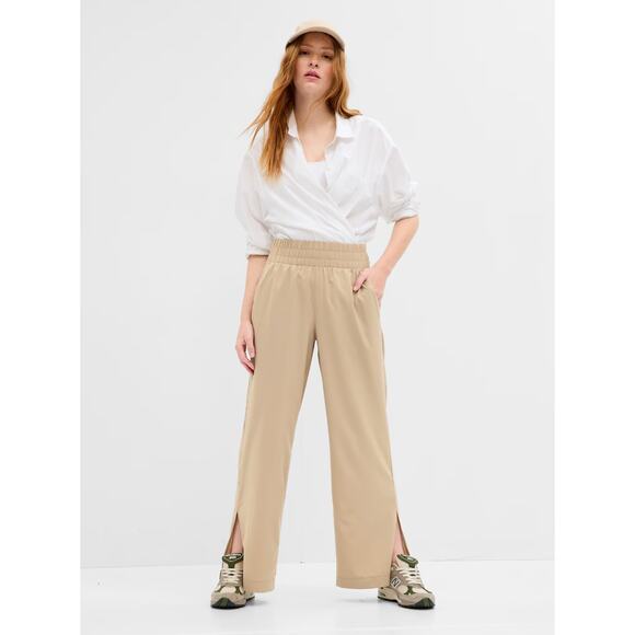 GAP Pants - GapFit Runaround Pants Pecan Tan Relaxed Wide Leg Pull-On Split Ankle Womens Lrg